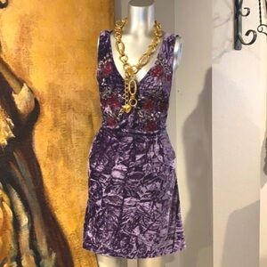 Humminbird Anthropologie Velvet Embroidered Overall Dress.  SMALL